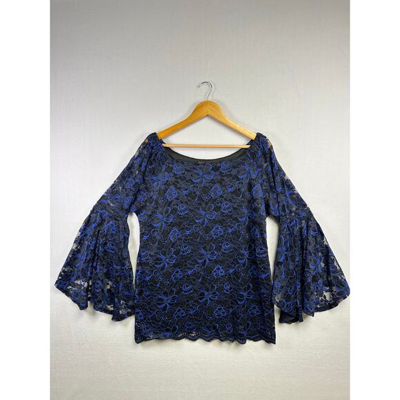 Women’s Relativity Blue Lace Bell Sleeve Top Piratecore Dark Feminine XL Top - Picture 9 of 11